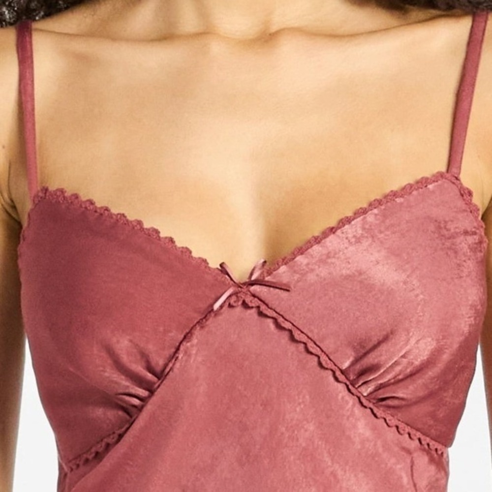 No Boundaries Lace Trim Satin Coquette Cami with Bow XL (16-18) Warm Rose NWT - Picture 2 of 11